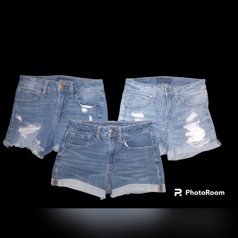Aeropostale 3 High Waisted Denim Shorts Lot Sz 0